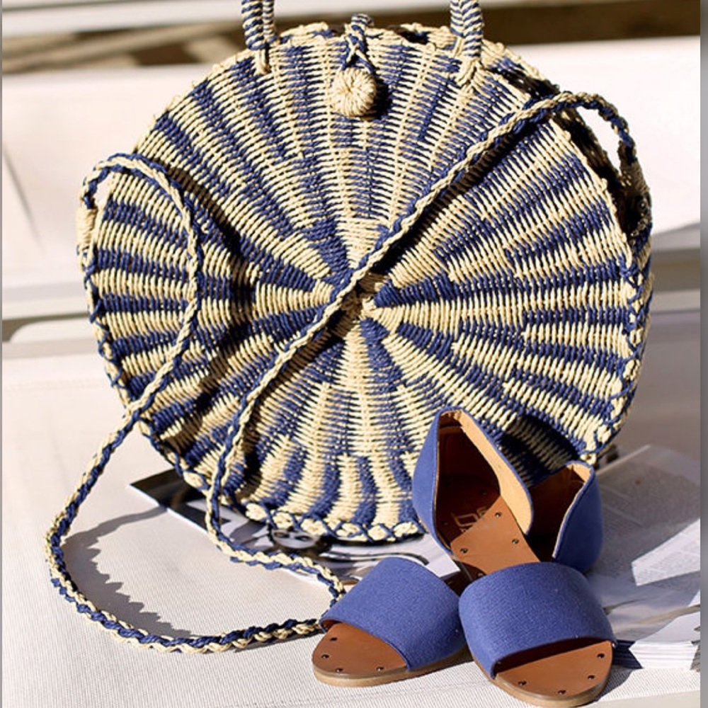 Lulus High Moon Navy Blue and Beige Woven Tote - Picture 9 of 9